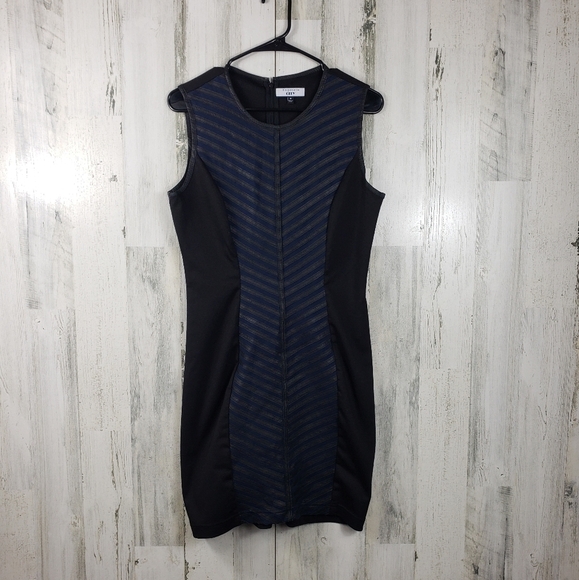 bagatelle Dresses & Skirts - Bagatelle city blue, black midi dress with leather trim and detail women's M